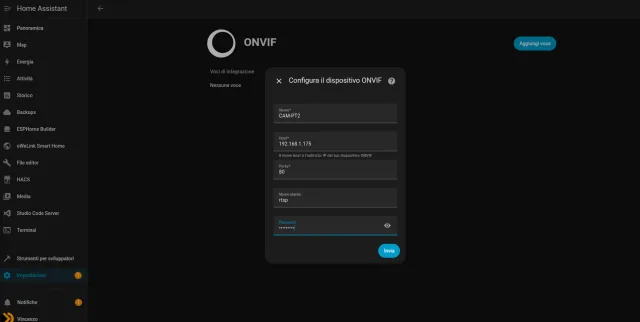 Sonoff CAM-PT2 Onvif su Home Assistant con integrazioni comandi PTZ