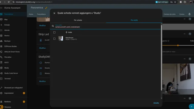 Sonoff CAM-PT2 su Home Assistant con integrazione video IP e comandi PTZ