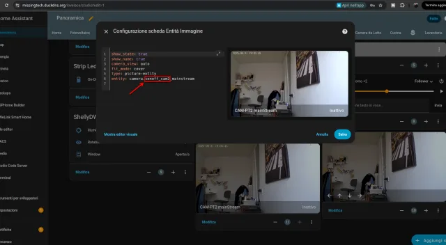 Sonoff CAM-PT2 su Home Assistant con integrazione video IP e comandi PTZ